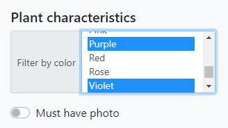 Color filter drop-down list